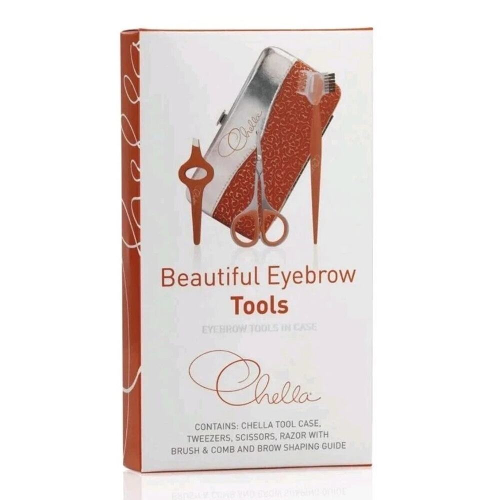 Chella Beautiful Eyebrow‎ Tools In Case Tweezers Scissors Razors New in Box